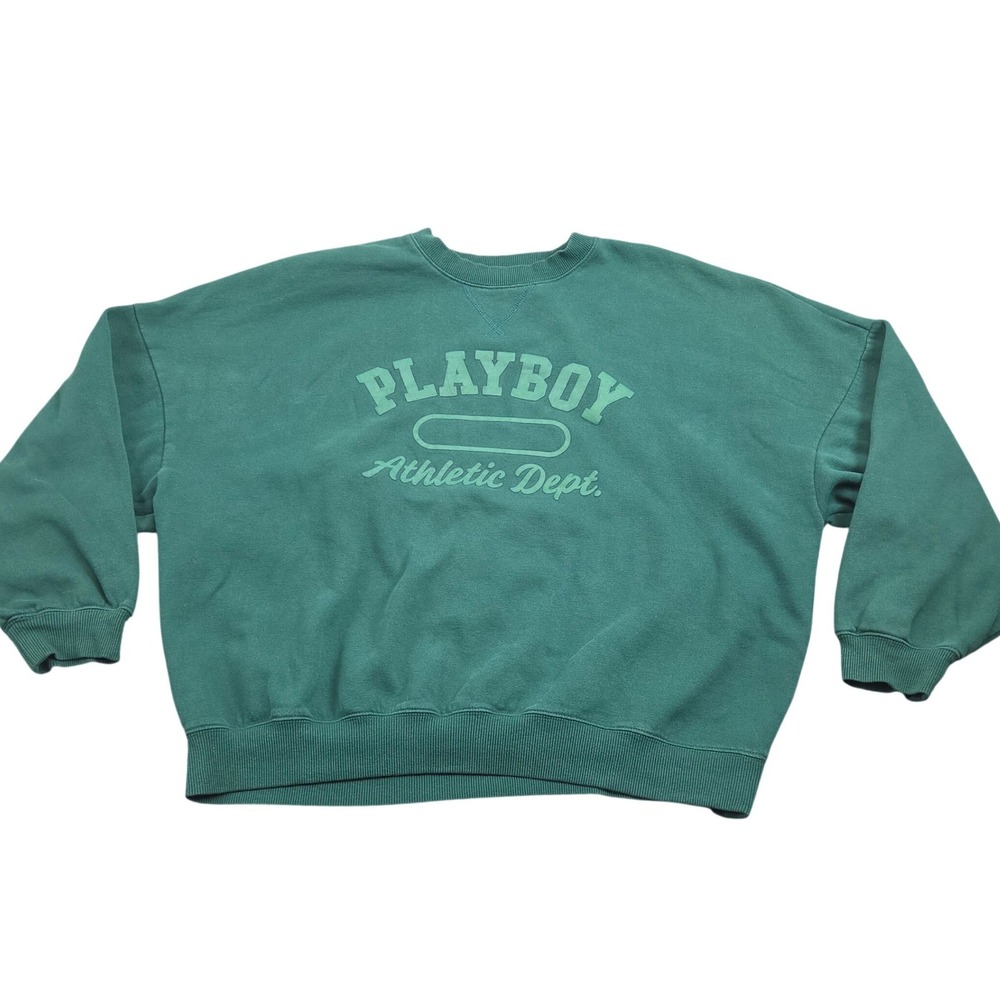 Playboy Sweatshirt Mens M Green Boxy Y2K Pullover Streetwear Casual Effortless